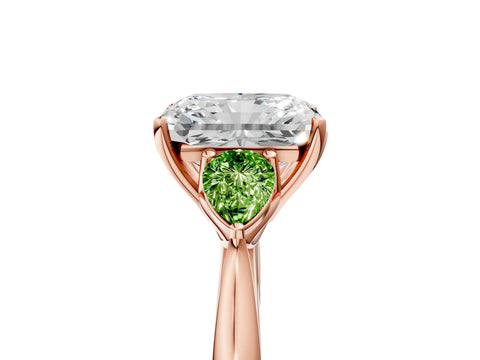 Rose gold Radiant Cut Diamond Three-Stone Ring with Pear with Peridot side stone Side Stones and Prong Setting_5