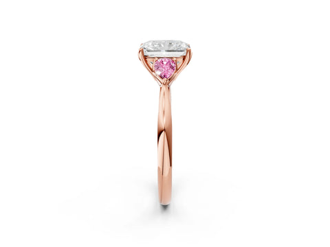 Rose gold Radiant Cut Diamond Three-Stone Ring with Pear with Pink Sapphire side stone Side Stones and Prong Setting_2