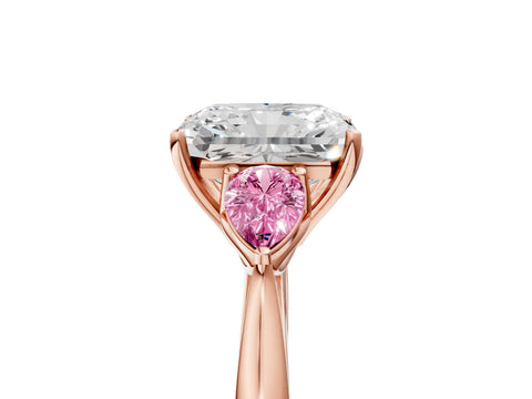 Rose gold Radiant Cut Diamond Three-Stone Ring with Pear with Pink Sapphire side stone Side Stones and Prong Setting_5