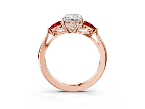 Rose gold Radiant Cut Diamond Three-Stone Ring with Pear with Ruby side stone Side Stones and Prong Setting_3