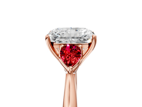 Rose gold Radiant Cut Diamond Three-Stone Ring with Pear with Ruby side stone Side Stones and Prong Setting_5