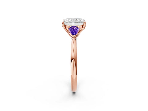 Rose gold Radiant Cut Diamond Three-Stone Ring with Pear with Tanzanite side stone Side Stones and Prong Setting_2