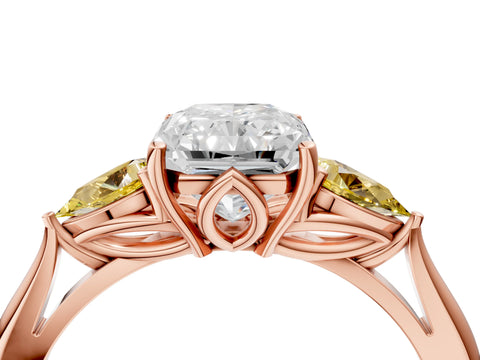 Rose gold Radiant Cut Diamond Three-Stone Ring with Pear with Yellow Sapphire side stone Side Stones and Prong Setting_4