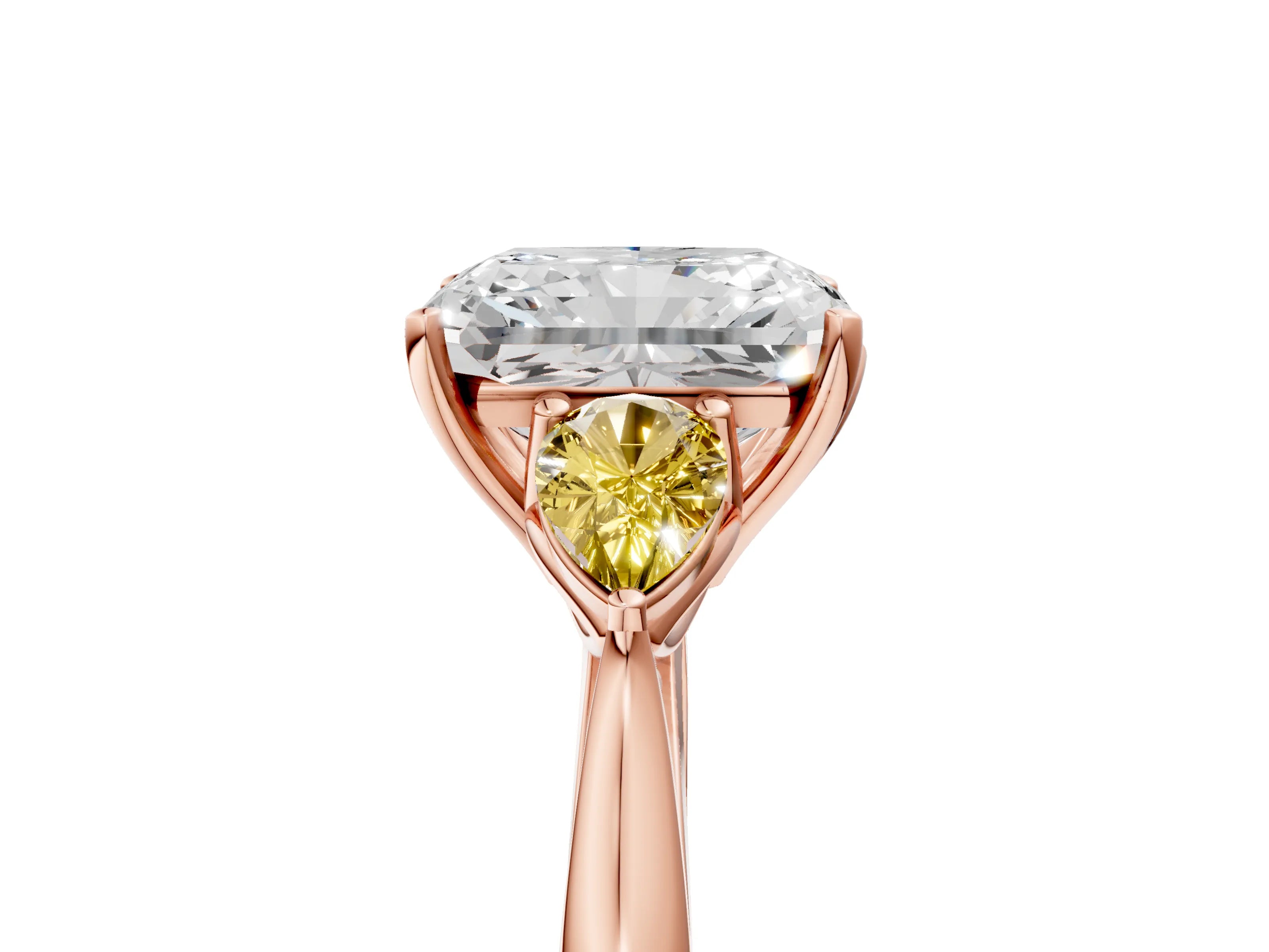 Rose gold Radiant Cut Diamond Three-Stone Ring with Pear with Yellow Sapphire side stone Side Stones and Prong Setting_5
