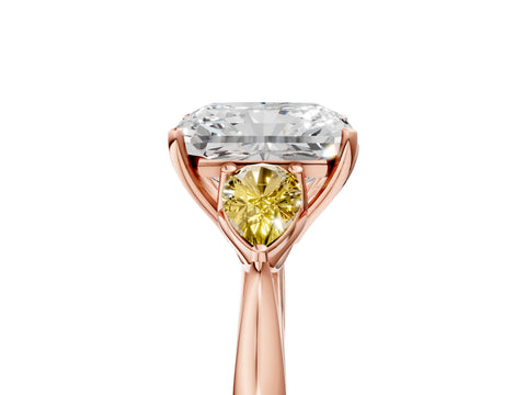 Rose gold Radiant Cut Diamond Three-Stone Ring with Pear with Yellow Sapphire side stone Side Stones and Prong Setting_5