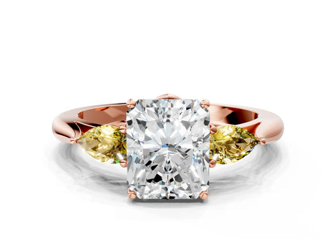 Rose gold Radiant Cut Diamond Three-Stone Ring with Pear with Yellow Sapphire side stone Side Stones and Prong Setting
