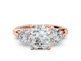 Rose gold Radiant Cut Diamond Three-Stone Ring with Prong Setting and Pavé Band_3