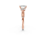 Rose gold Radiant Cut Diamond Three-Stone Ring with Prong Setting and Pavé Band_5