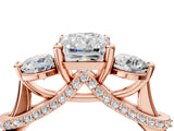 Rose gold Radiant Cut Diamond Three-Stone Ring with Prong Setting and Pavé Band_7