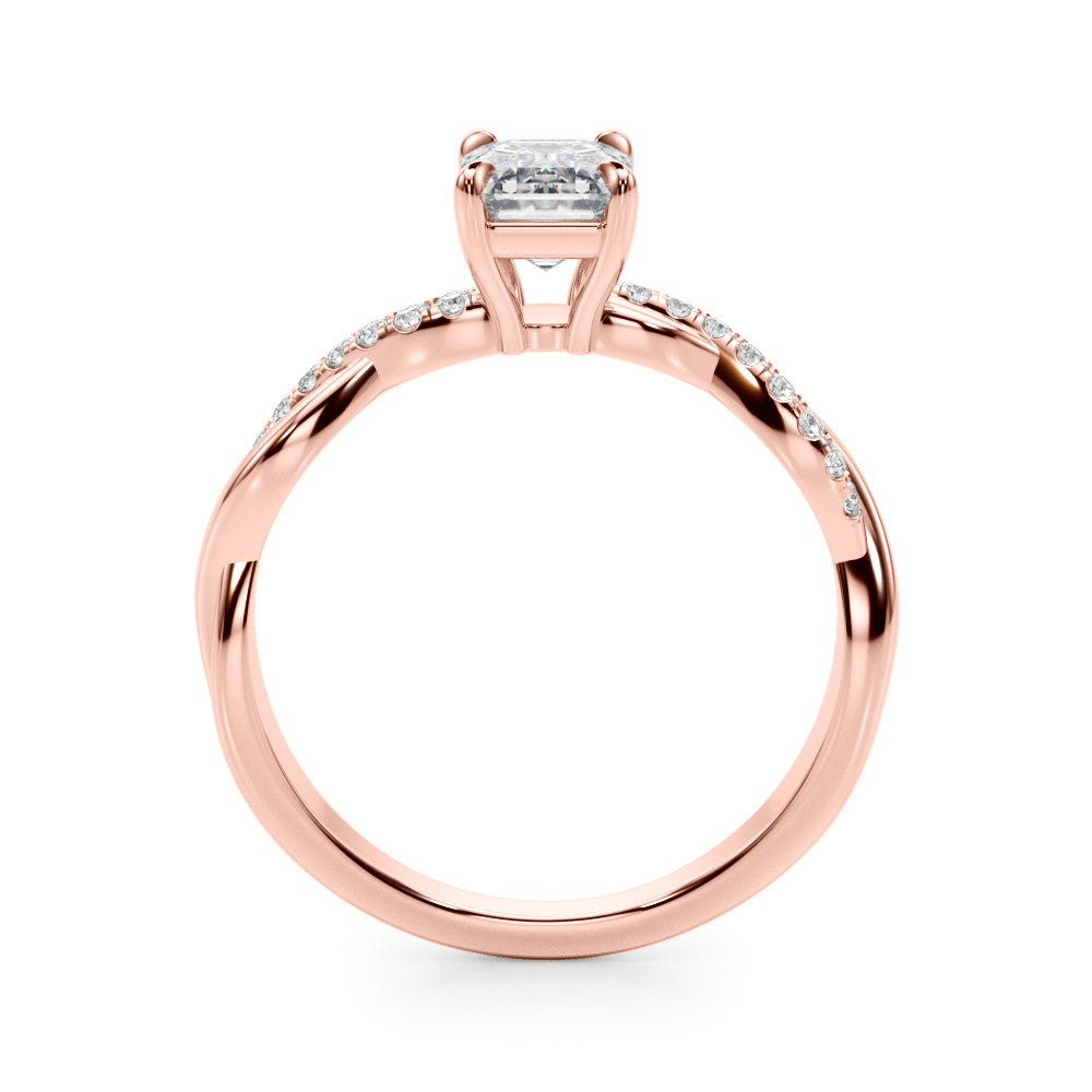 Rose gold Radiant Cut Diamond Twist Band Solitaire with Prong Setting 1