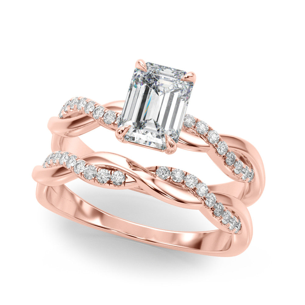 Rose gold Radiant Cut Diamond Twist Band Solitaire with Prong Setting