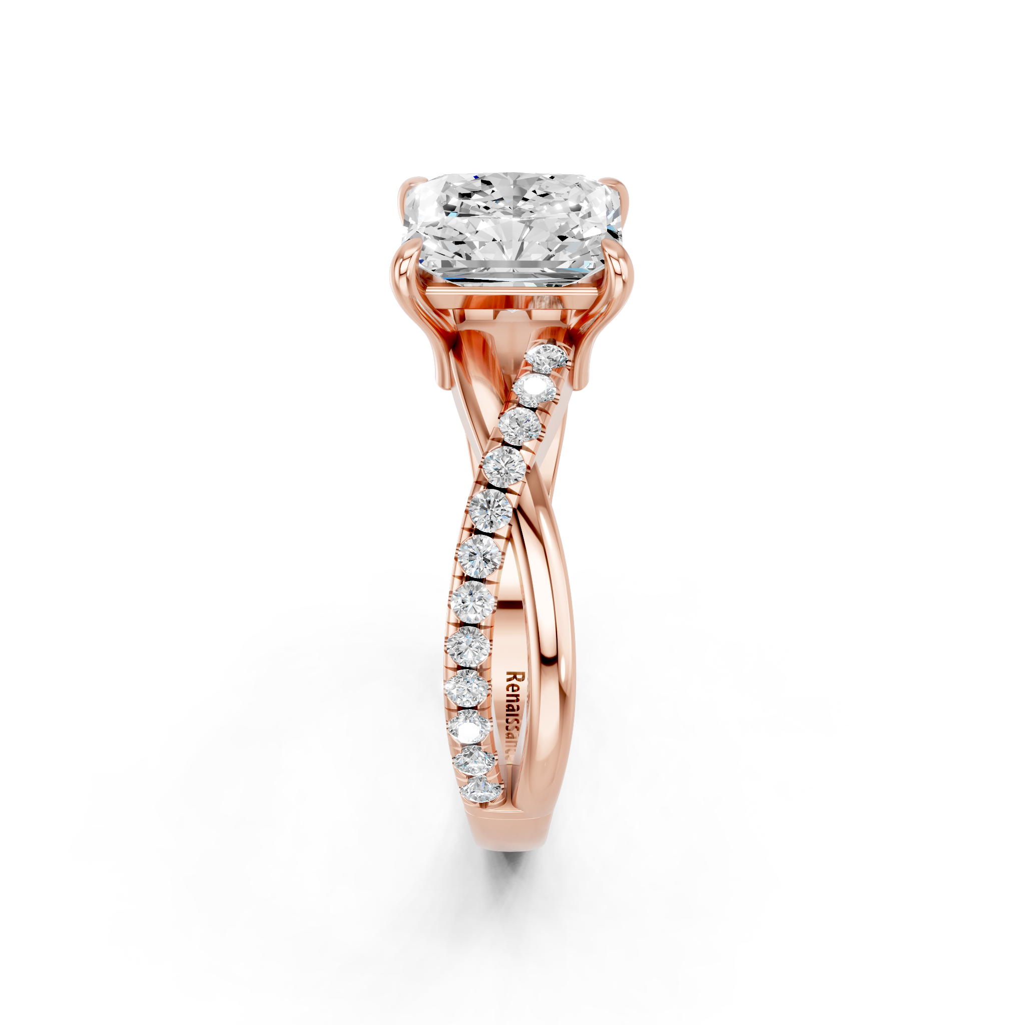 Rose gold Radiant Cut Diamond Twist Band Solitaire with Prong Setting_17
