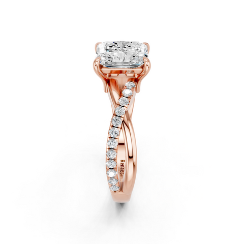 Rose gold Radiant Cut Diamond Twist Band Solitaire with Prong Setting_17