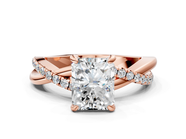 Rose gold Radiant Cut Diamond Twist Band Solitaire with Prong Setting