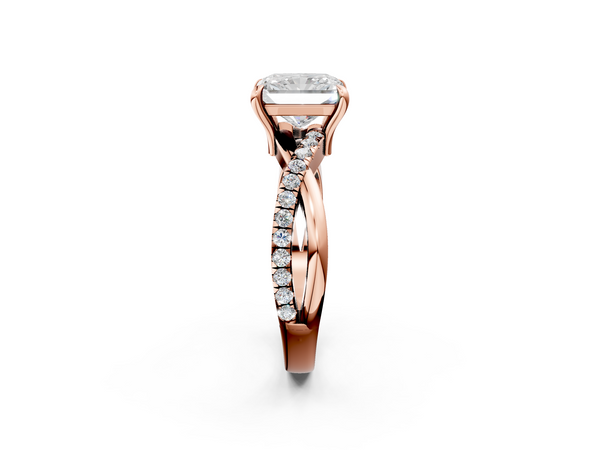 Rose gold Radiant Cut Diamond Twist Band Solitaire with Prong Setting