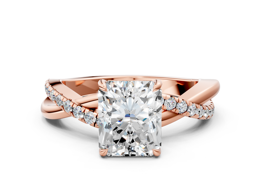 Rose gold Radiant Cut Diamond Twisted Band with Pavé Setting and Four-Prong Setting_33