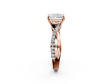 Rose gold Radiant Cut Diamond Twisted Band with Pavé Setting and Four-Prong Setting_35