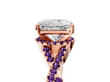 Rose gold Radiant Cut Diamond with Amethyst side stone Halo Twist Band Solitaire Prong Setting Ring_17