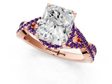 Rose gold Radiant Cut Diamond with Amethyst side stone Halo Twist Band Solitaire Prong Setting Ring_25