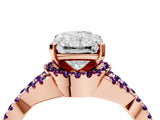 Rose gold Radiant Cut Diamond with Amethyst side stone Halo Twist Band Solitaire Prong Setting Ring_28