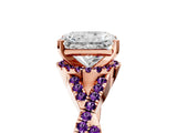 Rose gold Radiant Cut Diamond with Amethyst side stone Halo Twist Band Solitaire Prong Setting Ring_29
