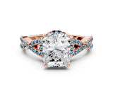 Rose gold Radiant Cut Diamond with Aquamarine side stone Halo Twist Band Solitaire Prong Setting Ring_24