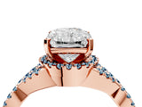 Rose gold Radiant Cut Diamond with Aquamarine side stone Halo Twist Band Solitaire Prong Setting Ring_28