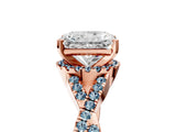 Rose gold Radiant Cut Diamond with Aquamarine side stone Halo Twist Band Solitaire Prong Setting Ring_29