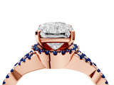 Rose gold Radiant Cut Diamond with Blue Sapphire side stone Halo Twist Band Solitaire Prong Setting Ring_16