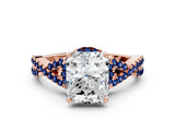 Rose gold Radiant Cut Diamond with Blue Sapphire side stone Halo Twist Band Solitaire Prong Setting Ring_36