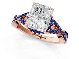 Rose gold Radiant Cut Diamond with Blue Sapphire side stone Halo Twist Band Solitaire Prong Setting Ring_37