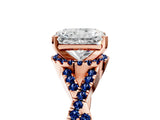Rose gold Radiant Cut Diamond with Blue Sapphire side stone Halo Twist Band Solitaire Prong Setting Ring_41