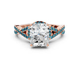 Rose gold Radiant Cut Diamond with Blue Topaz side stone Halo Twist Band Solitaire Prong Setting Ring_24