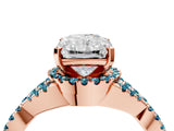 Rose gold Radiant Cut Diamond with Blue Topaz side stone Halo Twist Band Solitaire Prong Setting Ring_28