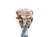 Rose gold Radiant Cut Diamond with Blue Topaz side stone Halo Twist Band Solitaire Prong Setting Ring_29