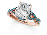 Rose gold Radiant Cut Diamond with Blue Topaz side stone Halo Twist Band Solitaire Prong Setting Ring_31