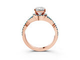 Rose gold Radiant Cut Diamond with Blue Topaz side stone Halo Twist Band Solitaire Prong Setting Ring_33