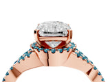 Rose gold Radiant Cut Diamond with Blue Topaz side stone Halo Twist Band Solitaire Prong Setting Ring_34