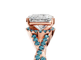 Rose gold Radiant Cut Diamond with Blue Topaz side stone Halo Twist Band Solitaire Prong Setting Ring_35