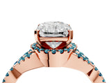 Rose gold Radiant Cut Diamond with Blue Topaz side stone Halo Twist Band Solitaire Prong Setting Ring_46