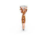 Rose gold Radiant Cut Diamond with Citrine side stone Halo Twist Band Solitaire Prong Setting Ring_14
