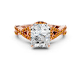 Rose gold Radiant Cut Diamond with Citrine side stone Halo Twist Band Solitaire Prong Setting Ring_24