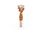 Rose gold Radiant Cut Diamond with Citrine side stone Halo Twist Band Solitaire Prong Setting Ring_26