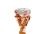 Rose gold Radiant Cut Diamond with Citrine side stone Halo Twist Band Solitaire Prong Setting Ring_29