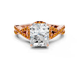 Rose gold Radiant Cut Diamond with Citrine side stone Halo Twist Band Solitaire Prong Setting Ring_30