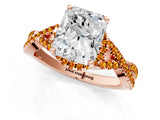 Rose gold Radiant Cut Diamond with Citrine side stone Halo Twist Band Solitaire Prong Setting Ring_31