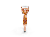 Rose gold Radiant Cut Diamond with Citrine side stone Halo Twist Band Solitaire Prong Setting Ring_32