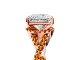 Rose gold Radiant Cut Diamond with Citrine side stone Halo Twist Band Solitaire Prong Setting Ring_35
