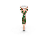 Rose gold Radiant Cut Diamond with Emerald side stone Halo Twist Band Solitaire Prong Setting Ring_14