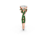 Rose gold Radiant Cut Diamond with Emerald side stone Halo Twist Band Solitaire Prong Setting Ring_26